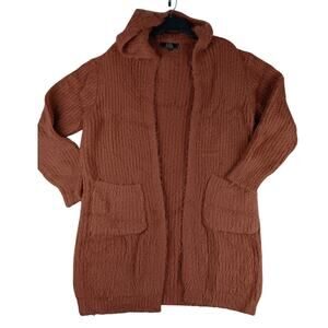 Lucky & Blessed Mohair Cardigan Sweater Women's S/M Burnt Orange Open Boho Hood